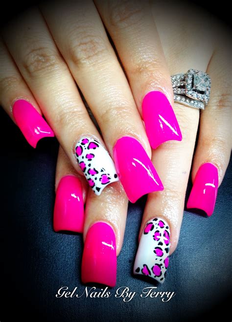 hot pink leopard nails.